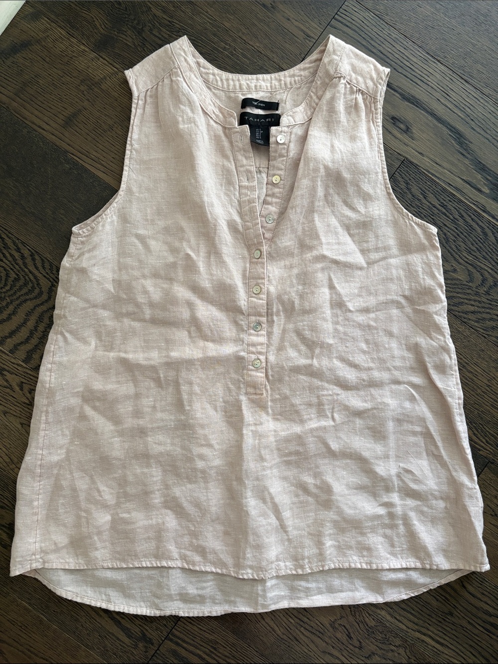 Tahari Beige Sleeveless Linen Half Button-Front Camisole Sustainability Nature S